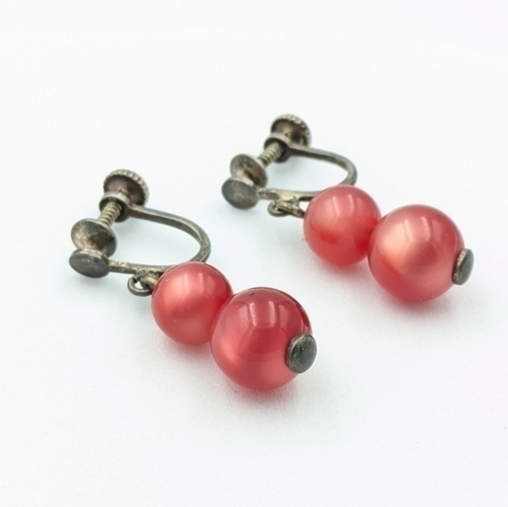 Vintage sterling silver beaded screw back earrings